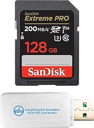 Everything But Stromboli SanDisk Extreme Pro 128GB UHS-I SDXC Memory Card Works with Sony Mirrorless Camera A7R V, ZV-1F and FX30 (SDSDXXD-128G-GN4IN) U3 V30 4K UHD Bundle with (1) SD Card Reader