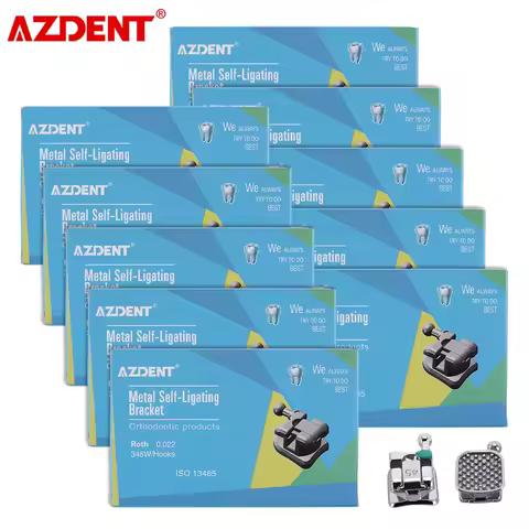 AZDENT 10 Boxes Dental Bracket Orthodontic Braces Passive Self Ligating Roth 0.022 Hooks 345 with Bu