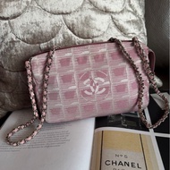 香奈兒 包 化妝包 Vintage Chanel 粉紅格紋 化妝包香奈兒 中古黑色 chanel 化妝包 斜挎包  皮革包 側背包 斜背包 二手 古董包