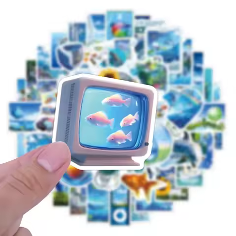 55PCS Frutiger Aero Aesthetic Style Graffiti Sticker Blue Creative Cartoon Decal Luggage Phone Guita
