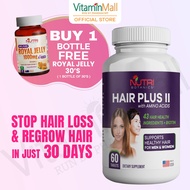 [FREE ROYAL JELLY 30'S] Hair Plus II Hair Supplement For Woman, Man - Stop Hair Loss, 43 Hair Vitami