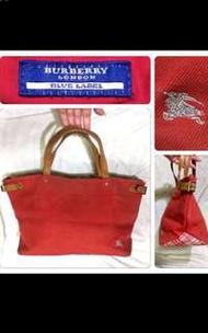 真品 Burberry 牛皮格紋手提包 皮革水餃包 OL最愛款 戰馬包 時尚經典款 毛料格紋包