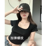 SPICYG Áo Thun Kiểu Mới Nhất Áo Thun Croptop Nữ Áo Crptop Nữ Áo Crop Top Áo Thun Ngắn Tay Vai Thẳng