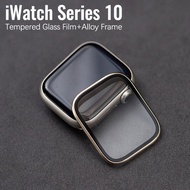 Tempered Glass Film + Alloy Frame for iWatch 46mm 42mm Series 10 Screen Protector [Double Durability