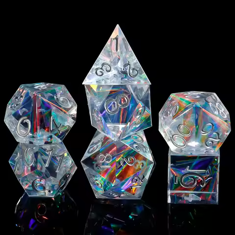 7-Piece Transparent Reflective Resin Polyhedral Dice - For Outdoor Games, Board Games, Holiday Gifts