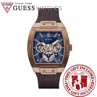 [Official Warranty] Guess GW0202G2 Men's Coffee Case Brown Leather Silicone Watch