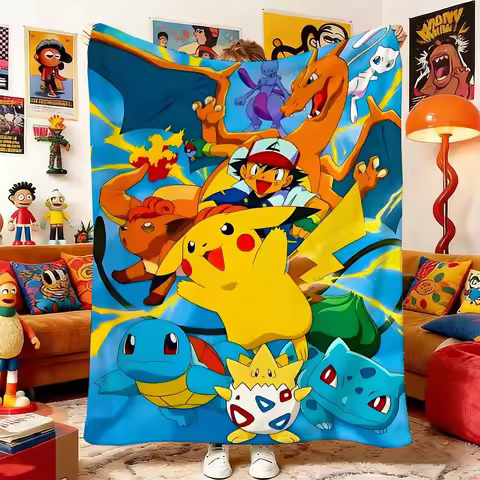 Anime Blanket P-Pokemon Sofa Blankets for Bed Ultra Soft Plush Warm Throw For Air Conditioning Room 