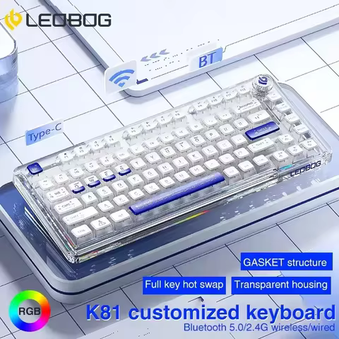 AULA High End Brand LEOBOG K81 Transparent Acrylic Mechanical Keyboard 81 Keys 3Mode Hot swappable R