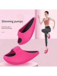 一雙玫紅色新款搖搖鞋，適用於女性，配厚底，伸展腿部的運動鞋、平衡鞋、半人字拖鞋，瑜伽鞋，有助於美腿伸展和塑身運動