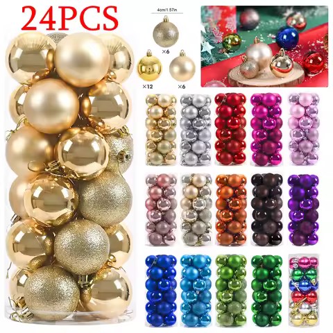 24pcs Christmas Tree Decoration 4cm Plastic Christmas Balls Sparkling Christmas Ball Xmas Tree Decor