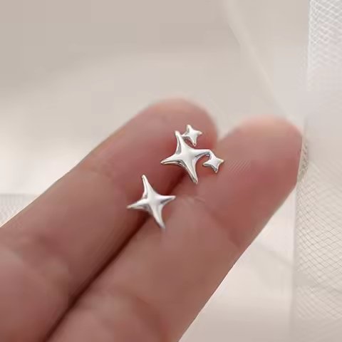 Star Stud Earrings Silver Color Cute Star Banquet Asymmetry Punk Women's Gift Jewelry Earing Set Jew