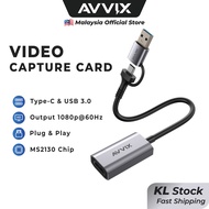 [KL Stock] AVVIX 2-in-1 Video Capture Card HDMI to USB 3.0 Type-C 1080P 60Hz Grabber Live Streaming 
