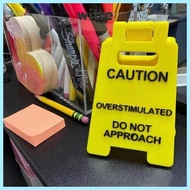 WITTE Warning Sign, Bright Yellow Durable Caution Overstimulated Desk Sign, Funny Office Desk Orname