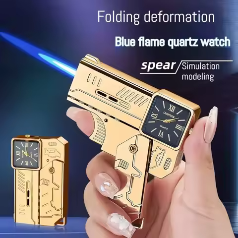 Cool Lighter Folding Watch Spray Gun Lighter Butane Torch Windproof Jet Blue Fire Metal Lighter Smok