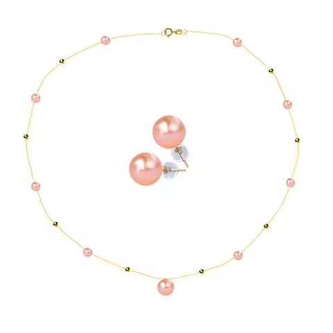 XF800 18K Gold Pearl Jewelry Set Pure Au750 Earrings Natural Freshwater Pearl Necklace for Women Wed