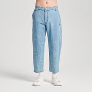 江戶勝 日系 男裝 雷射圖騰錐形牛仔褲(石洗藍) #褲子#牛仔褲