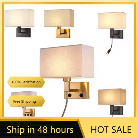 Modern Bedroom Bedside Hotel Wall Lamp Decoration Fabric Sconce Lights Reading Lighting Spotlight Si