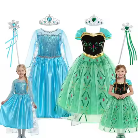 Girls Frozen Princess Dress Kids Cosplay Elsa Anna Snow White Halloween Carnival Costume Children Bi