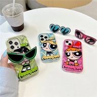 For iPhone 12 Pro Max 13 Pro 14 Pro Max 11 Pro Phone Case Cartoon Flying Little Police Soft Silicone Drop and Shock Resistant Sunglasses Holder Phone Protector Case