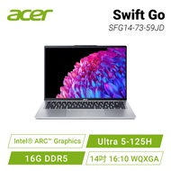 acer Swift Go SFG14-73-59JD 星空銀 宏碁全新Core Ultra 時尚輕纖筆電/Ultra 5-125H/Intel ARC/16GB DDR5/512GB PCIe/14吋 16:10 WQXGA/W11/含原廠包包及滑鼠