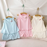 [HY] 80-140 Princess Style Children Thin Style Cool Breathable Vest Girls Sleeveless Sling Top Set