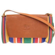 二手 IL BISONTE 條紋皮革/棉質顏色肩背包 0364