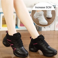 Women Gilrs Leather Jazz Dance Sneakers Square Dance Shoes Soft Sole Heightened Modern Dance