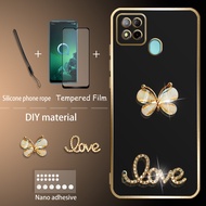 Glitter Butterfly For Itel A57 A57 Pro A611W Case with Tempered Glass Film and Silicone Lanyard