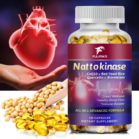 Nattokinase Capsules 10,100MG with CoQ10 + Red Yeast Rice Quercetin + Bromelain -Immune Booster
