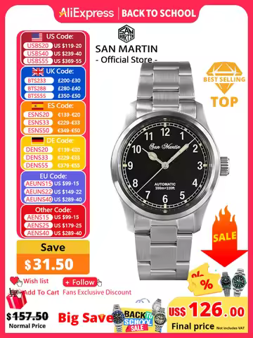 San Martin Simple Men Watch 37mm Pilot Miyota 8215 Classic Military Explore Automatic Mechanical Wat