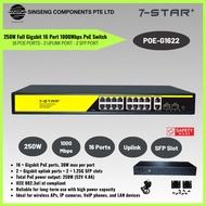 7-STAR* 250W Full Gigabit 16 Port 1000Mbps PoE Switch with 16 PoE Ports - 2 Uplink Port - 2 SFP Port