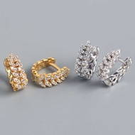 Y H E 0 1 7 6 S Sterling Silver I N Full Diamond Wheat Ear Earrings High-End Buckle Nail Female