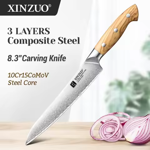XINZUO Premium 8.3'' inches Carving Knife Custom Clad Steel 10Cr15CoMoV Steel Core For Kitchen Meat 