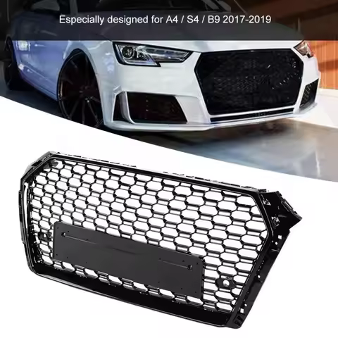 For RS Style Front Bumper Mesh Hood Grill Glossy Black for Audi A4 S4 B9 2017 2018 2019 car-styling 