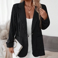 Áo khoác Blazer tay dài kẻ sọc đen trắng cỡ lớn cho nữ