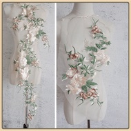 Big Patches for Clothes Pink Flower Embroidery Patch DIY Bridal Headdress Dress Fabric Applique Sewi