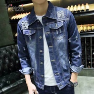 1206Musim Luruh Musim Luruh Musim Luruh Lelaki Denim Jaket Kasual Splicing Lapel Single Breasted Jaket Seluar Jeans Jaket Lelaki Slim Fit Kapas Jaket Lelaki