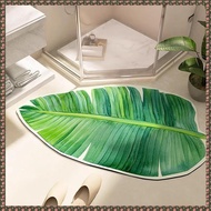 (JPTZ) Bath Mats for Bathroom Door Mats Area Rug Green Leave Diatom Mud Bath Mat Absorbent Shower Ma