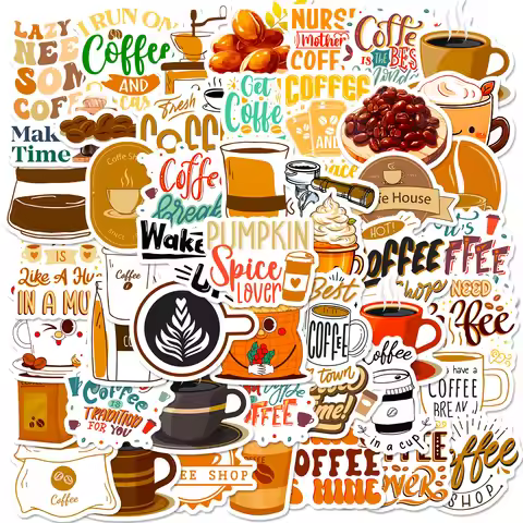 Coffee Stickers 50 Pcs Cool and Fun Coffee Sticker Pack Waterproof Vinyl Stickers Decals for Hydro F