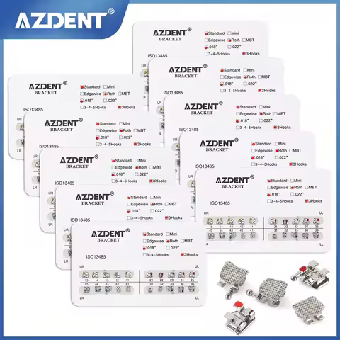 AZDENT 50 Packs Dental Orthodontic Metal Bracket Braces Dental Mini MBT/Edgewise/Roth Bracket 022"/0