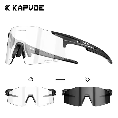 Kapvoe 2026 Photochromic Cycling Sunglasses Rimless Men Running Outdoor Sports Bike Glasses MTB Glas