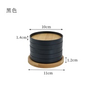 [ZM]Bamboo Coaster Coasters placemat 5-Pack Set Wooden with Holder - Round Cup mat for Cold Drinks a