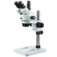AmScope SM-1 Series Zoom Trinocular Stereo Microscope 7X-45X Magnification on Table Pillar Stand