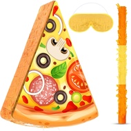 Pizza Piñata - Pizza Decorations for Kids Food Themed Birthday Party Piñata with Blindfold and Bat f