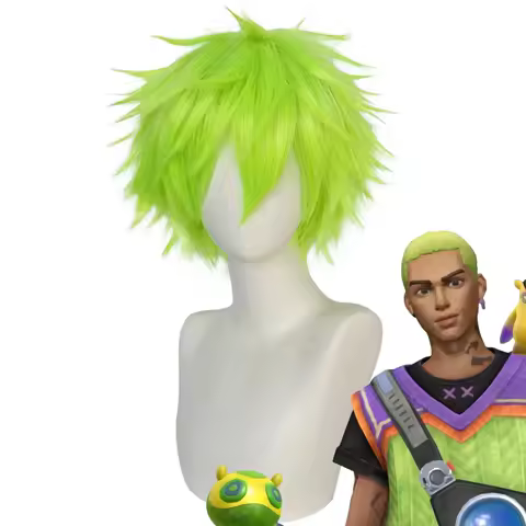Game VALORANT Gekko Cosplay Wig Fluorescent Green Short Hair Heat Resistant Synthetic Full Wig Hallo