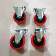 MERAH Taiwan red Pu trolley wheel 4 inch (live/)
