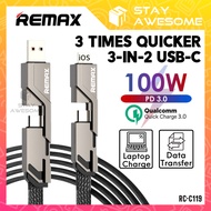 REMAX Super Quick Fast Laptop Charging 100W 3 In 2 Cable USB Type C To C Data Kabel Wayar Cabel Cas 
