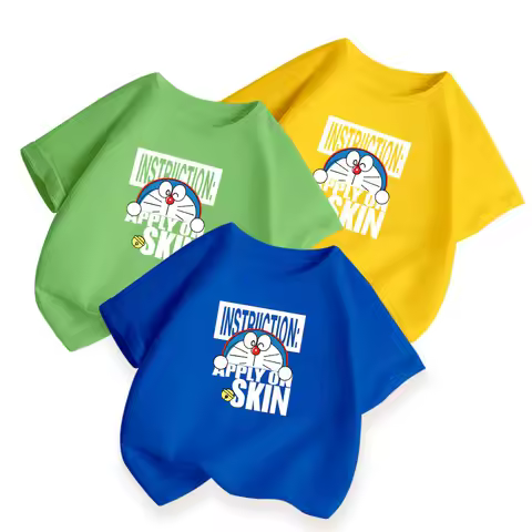 Doraemon Cartoon Print Boys' T-shirt, Children's Short-sleeved Pure Cotton, Dango Cat Children's Sum