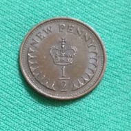 Duit lama 1/2 Penny. Queen Elizabeth. Old coin. Half Cent Penny. Setengah Sen Penny Original.