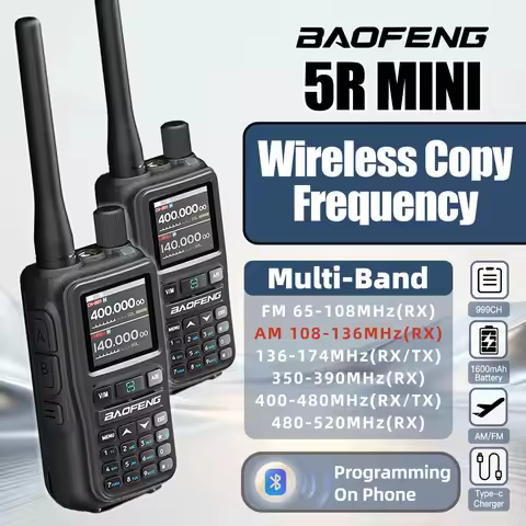 1/2PCS Baofeng 5RMINI walkie Talkie Wireless Frequency Reading Walkie Talkie AM FM Type-C Charger Ha